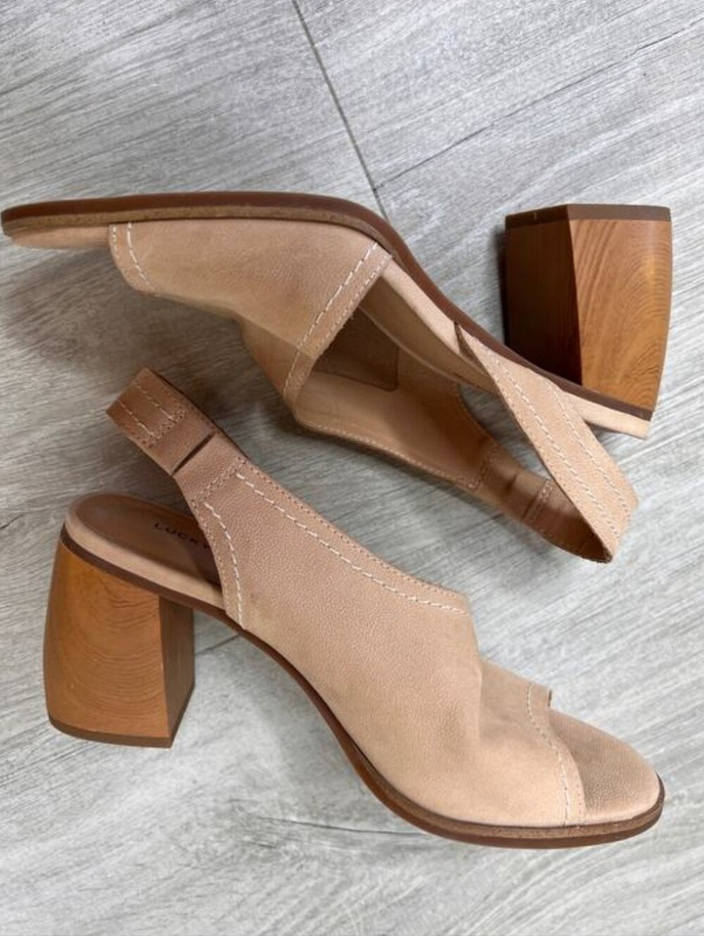 Lucky Brand Beige/Tan Slingback Block Heel Sandals